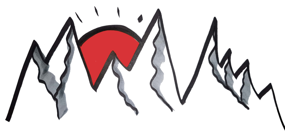 Illustration mit Bergen und rotem Marker